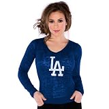 MLB Touch by Alyssa Milano L.A. Dodgers Ladies Burnout Thermal V-neck Long Sleeve Premium T-Shirt - Dodger Blue (Large)
