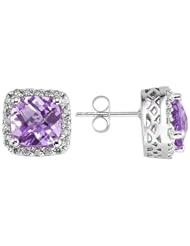 Amethyst and Diamond Earrings in 14K White Gold