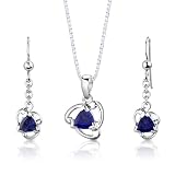 Sterling Silver Trillion Cut Sapphire Pendant Earrings and 18 inch Necklace Set