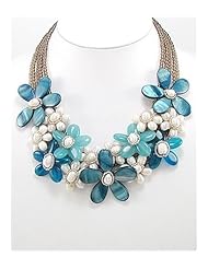 Flower Dyed Mother of Pearl Necklace In Sterling Silver