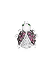 Valentines Day Gifts Bling Jewelry CZ Pave Mini Pink Ruby Color Ladybug Pendant