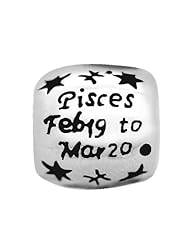 De Buman 925 Silver Zodiac Pisces Charm Bead-fits Pandora, Troll & Chamilia European Charm Bracelets