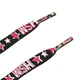 【全4柄】靴ひも 靴レース 1足組(2本入り)　約120cm ブラック+星 シューレース 平くつひも Shoelace(6218-51) 星組