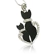 Crystal Deco Dual Black Kitty Cat White Gold Plated Pendant Necklace Jewelry