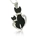 Crystal Deco Dual Black Kitty Cat White Gold Plated Pendant Necklace Jewelry