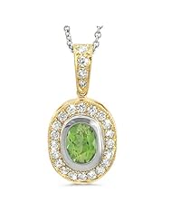 Vintage Oval Shaped Diamond Pendant With An Oval Center Stone In 18K Yellow Gold With A 0.90 ct. Genuine Green Tourmaline Center Stone.