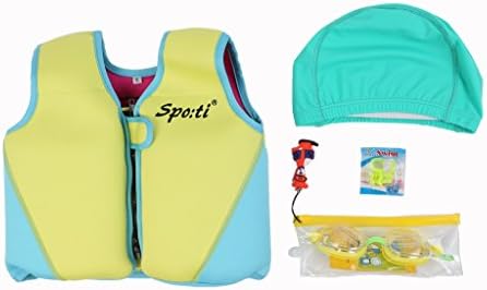 Genwiss Baby Yellow Life Jacket child life Vest Kayaking Boat Racing For 5-7 Years Size Large &amp;Swimming Goggles and Swming Nose and Swimming cap