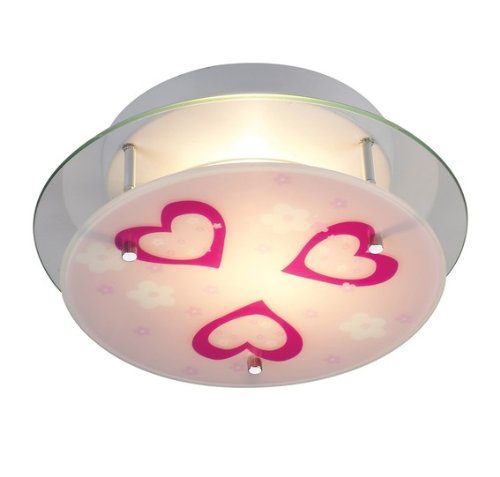2 Light Heart Semi-Flush Ceiling Light Fixture - Pink/ White