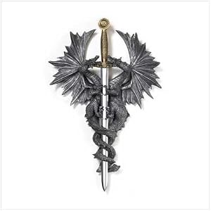 Pair Of Medieval Dragons Wall Plaque With Dagger Knife