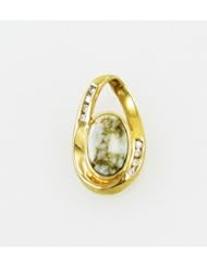 Gold Quartz and Solid 14 Karat Gold Oval and Diamond Eternity Pendant -Mined in California