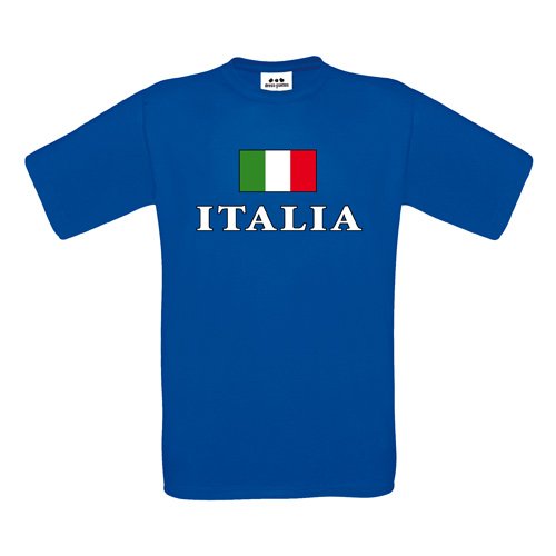 Italia T-Shirt – Fahne mit Italia Schriftzug – S M L XL XXL XXXL – Textil royalblue / Größe XL
