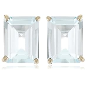 14k Choice of White or Yellow Gold 8x6mm Aquamarine Emerald Cut Stud Earrings