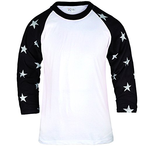 ililily Casual 3/4 Raglan Star Pattern Sleeve Basic Cotton Baseball Tshirt