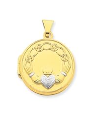 14k Gold 20mm Round Rhodium Pave Claddagh Locket