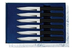 Rada Cutlery Six Serrated Steak Knives 6 Pc Boxed Gift Set, Made in USA, Dishwasher Safe Black Handles (G26S)