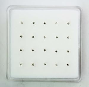 STERLING SILVER NOSE STUD - Silver With Square CZs (20 Pieces Box Set) [Jewelry]