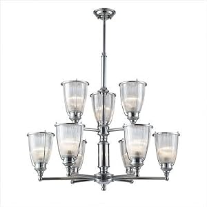 Halophane Nine Light Chandelier in Polished Chrome