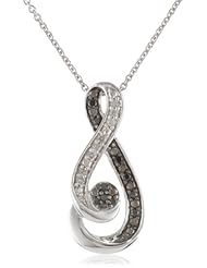 Sterling Silver Black and White Diamond Pendant Necklace (1/6 Cttw, I-J Color, I3 Clarity), 18"