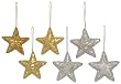 Embroidered and Sequined Silver and Gold Star Christmas Ornaments 4.5"D Set of 6
