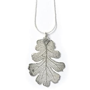 Real Oak Lace Leaf Necklace - Silver