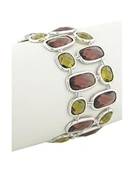 Alexander James White Gold Rhodium Bonded Amethyst and Olive Cubic Zirconia Link Bracelet in Silvertone