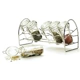RSVP Spice Rack with 6 Oval Glass Jars NEW