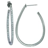 Platinum Plated Sterling Silver Round Prong-Set Cubic Zirconia Oval Hoop Earrings