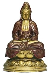 Kuan-Yin in Meditation Statue, Gold and Red