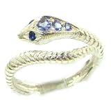 Fabulous Solid Sterling Silver Natural Tanzanite & Sapphire Detailed Snake Ring - Finger Sizes 5 to 12 Available