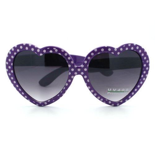 Womens Polka Dot Print Color Plastic Heart Shape Cutie Sunglasses Purple