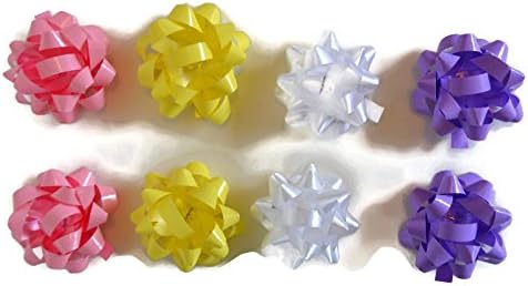 Baby Gift Wrap Pale Colored Mini Bows and Ribbon Bundle - 2 Items: 1 Pack of Mini Bows, 1 Pack of Multicolored Ribbon