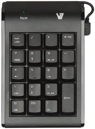V7 Space Saving Ergonomic Spill Resistant 19 Key USB Numeric Keypad for Windows Desktop PC Notebook Laptop (KP0N1-7N0P) - Black