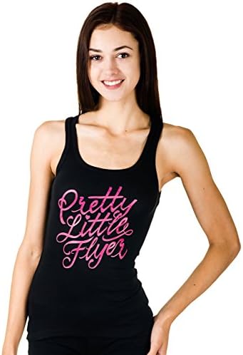 Activewear Apparel 'Pretty Little Flyer' Cursive Print Junior's Tank-Top (Small, Black/Pink)