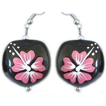 Hawaiian Kukui Nut Pink Flower Earrings