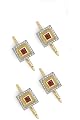 Solid 14k Gold and Diamond Ruby Stud Set (4)