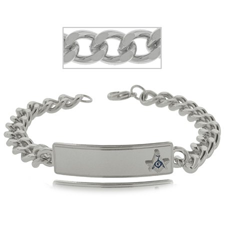 Masonic ID Bracelet W/ Engravable Signet in Silver Tone