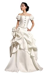 A-line Beaded Lace Satin Basque   Waistline Off the Shoulder Floor Length  Dress