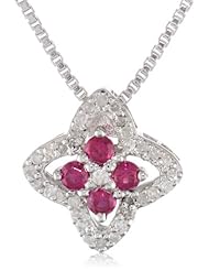 Sterling Silver Round Gemstone and Diamond Cross Pendant Necklace (0.1cttw, I-J Color, I2-I3 Clarity), 18"
