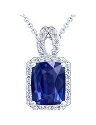 Platinum Cushion Cut Blue Sapphire And Round Diamond Pendant