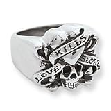 ED HARDY LOVE KILLS SLOWLY STAINLESS STEEL SKULL RING SIZE 10