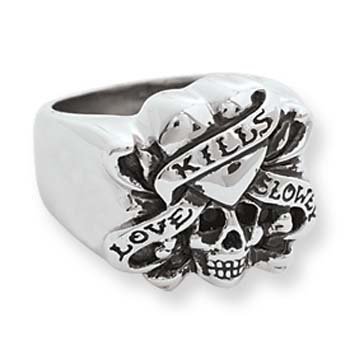 ED HARDY LOVE KILLS SLOWLY STAINLESS STEEL SKULL RING SIZE 10