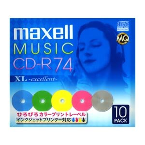 maxell 音楽用 CD-R 74分 インクジェットプリンタ対応カラーミックス(ワイド印刷) 10枚 10mmケース入 CDRA74WPM.1P10S