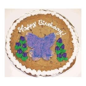 Scott's Cakes 1 lb. Chocolate Chip Cookie Cake with Blue and Purple Sugar Butterfly Cookie