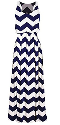 Women Celeb Style Retro Black&white Striped Scoop Neck Party Maxi Long Dress