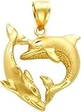 14K Gold Diamond Cut Dolphin Heart Pendant