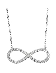 Sterling Silver White Zirconia Infinity Pendant Necklace With 16"+2" Extender