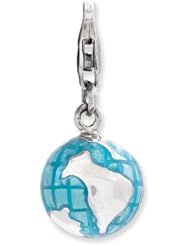 Sterling Silver 3-D Enameled World Globe w/Lobster Clasp Charm