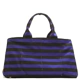 [プラダ]PRADA ロゴ入り キャンバス オープントートバッグ canapa righe cobalto ブルーXブラック 並行輸入品 プラダ トートバッグ