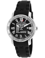 Womens Black Silicone Black Dial Silver-Tone Accents