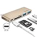 QacQoc USB C HUB Premium Type-C Hub with Power Delivery 2 superspeed USB 3.0 ports, 1 SD memory port, 1 microSD memory port card reader for MacBook 12-Inch, Aluminum Alloy Build (Gold)